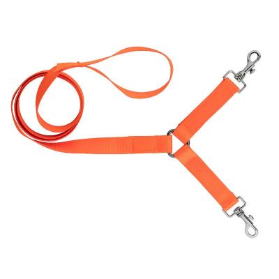 Laisse coupleur double pour promener 2 chiens country orange